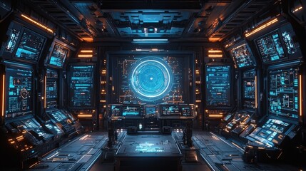 Futuristic Spaceship Bridge Control Room Interior Design