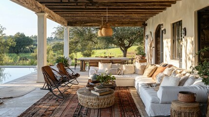 Obraz premium Cozy Outdoor Living Space with Elegant Furniture and Scenic View