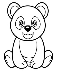  Cute Cartoon Panda with Big Round Eyes and Smiling Expression in Simple Line Drawing Style