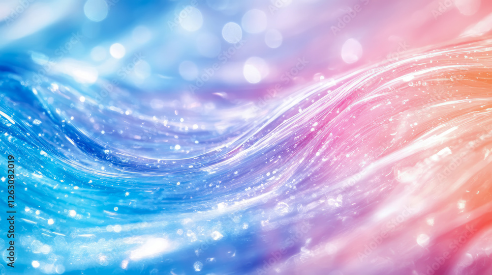 Poster abstract wave of light in blue and pink with bokeh effect for festive atmosphere