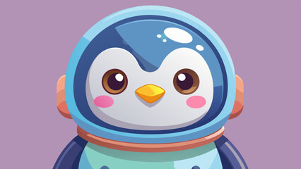 Obraz premium Cute Cartoon Penguin Astronaut with Big Eyes, Blue Space Helmet, and Playful Expression in Kawaii Style