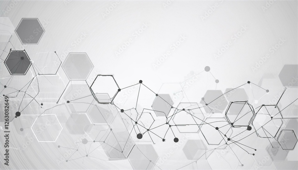Poster geometric abstract background with black and white hexagons structure molecule and communication sci