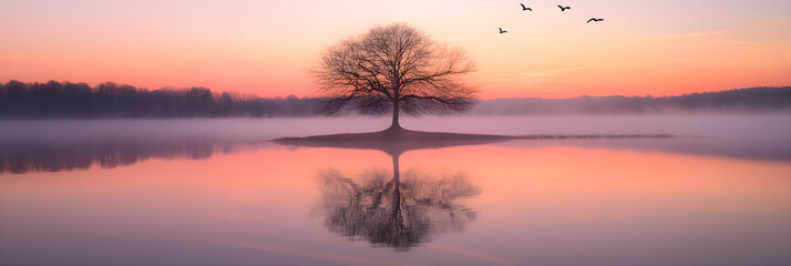 Obraz premium A Tranquil Morning Embracing Nature's Renewal with the First Light of Dawn