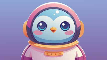 Cute Cartoon Penguin Astronaut with Big Eyes, Blue Space Helmet, and Playful Expression in Kawaii Style