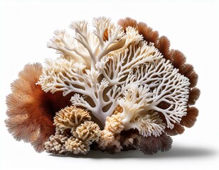 white and brown sea coral isolated cutout on transparent