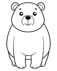 Cute Cartoon Teddy Bear with Round Ears and Smiling Expression in Simple Black and White Line Drawing