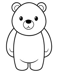 Cute Cartoon Teddy Bear with Round Ears and Smiling Expression in Simple Black and White Line Drawing