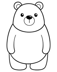 Cute Cartoon Teddy Bear with Round Ears and Smiling Expression in Simple Black and White Line Drawing