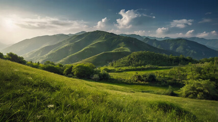 mountain landscape with lake and mountains