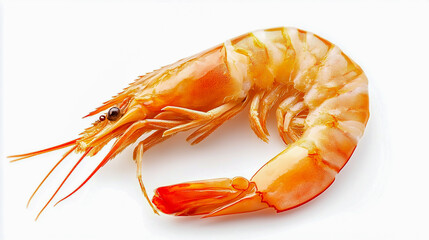 A crispy golden fried shrimp, perfectly cooked and isolated on a clean white background