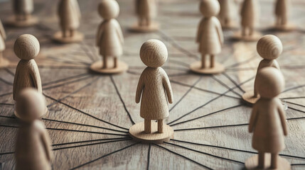Wooden figures represent interconnectedness of social networks in a dynamic structure