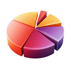 Obraz premium 3D pie chart with vibrant segments in orange, yellow, purple, and pink, representing data visualization and analysis