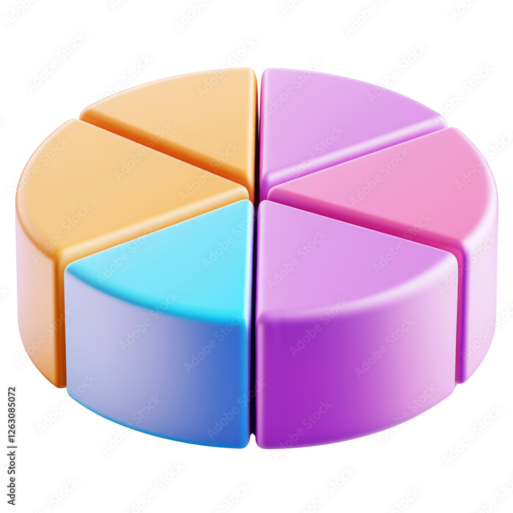 Poster Colorful pie chart model with segments in pastel shades, representing data visualization and analysis