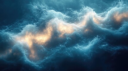 Fototapeta premium Abstract Ocean Waves Glowing Underwater Scene