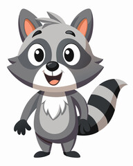 Cute Cartoon Raccoon with Big Eyes, Friendly Expression, and Waving Pose in Adorable Forest Style