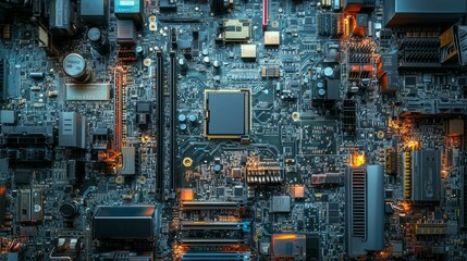 Detailed Close-Up of a Circuit Board with Integrated Components