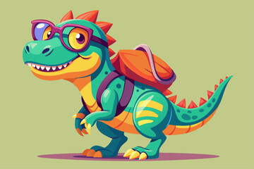 Colorful Cartoon Dinosaur with Green Face, Round Glasses, and Spiky Red Mohawk in Whimsical 3D Style