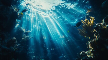 Obraz premium Underwater Light Rays Blue Background