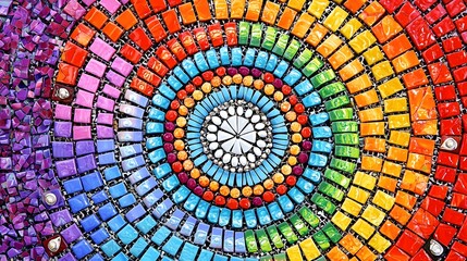 Colorful Mosaic Pattern in Circular Design with Vibrant Tiles
