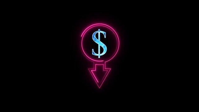 Money loss. Cash with down arrow stocks graph, concept of financial crisis, market fall. animated of cost symbol dollar increase and decrease icon, money, dollar sign with arrow down . 4k