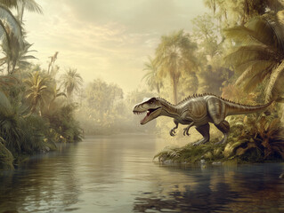 Tyrannosaure au bord d'une rivière