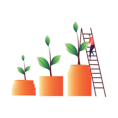 Financial development or financial literacy. Capital increase vector illustration on white. Can be used for any platform or purpose. Action promotion and advertising mockup. EPS 10.