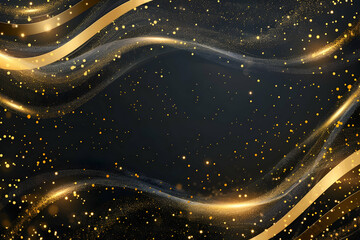 Elegant abstract background featuring flowing golden waves and sparkling particles in a dark setting