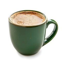 Obraz premium Freshly Brewed Coffee Served in a Vibrant Green Ceramic Mug on a White Background