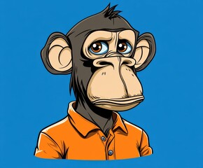 Cartoon monkey in orange shirt on blue background vector art
