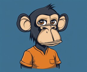 Cartoon monkey in orange shirt on blue background vector art