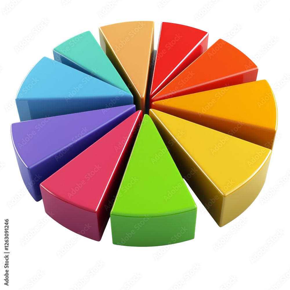 Poster colorful pie chart segments arranged in circular pattern, showcasing vibrant hues. this represents d