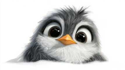 Fototapeta premium Adorable Baby Penguin Peeking from Snowy Landscape: A Charming Wildlife Illustration