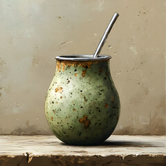 Traditional argentinian mate resting on rustic wooden table