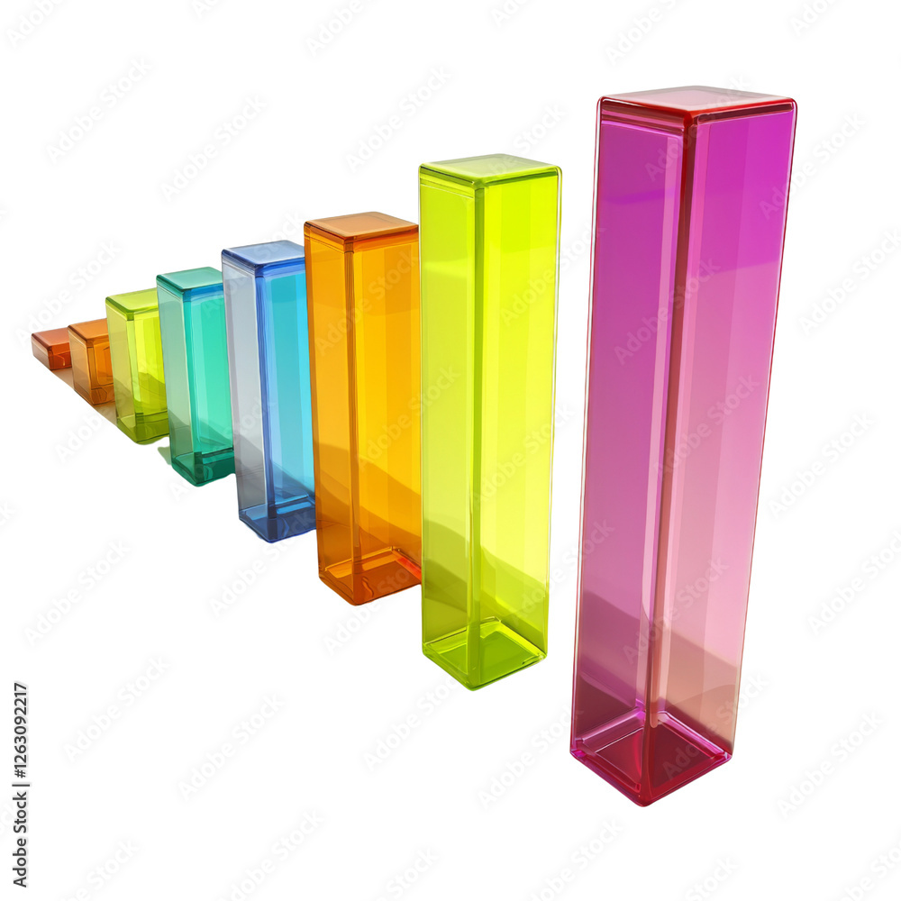Aufkleber colorful transparent bars arranged in ascending order, representing growth and progress. vibrant hue
