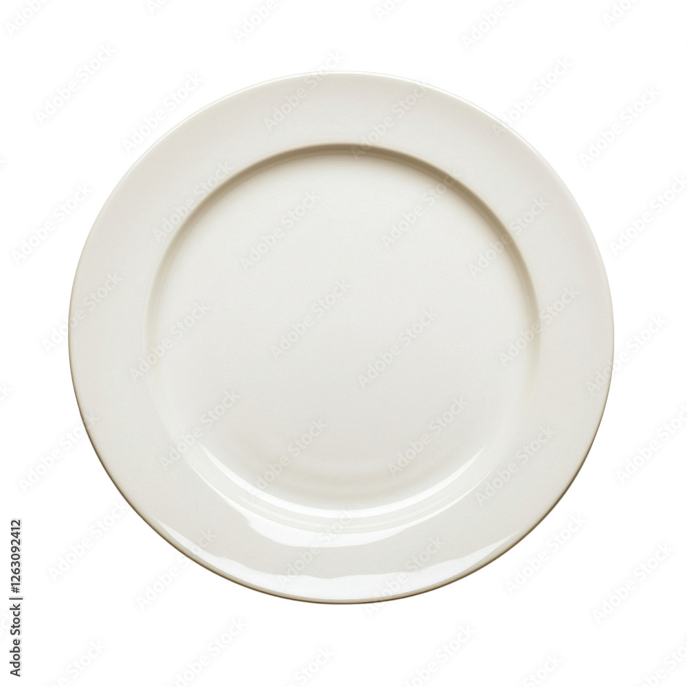 Poster plain white ceramic plate with smooth surface and round shape, perfect for serving meals or displayi