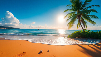 tropical beach with palm trees