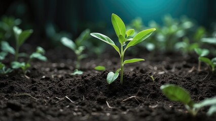 **"Scientific Research Banner: Young Sprout Agricultural Technologies on an Organic Digital Background with Copy Space."**