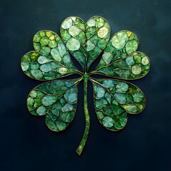 Golden four-leaf clover shining on dark background representing luck and fortune