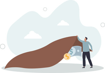 Finding bargain stock, hidden cost or expense, searching for yield or investment return concept.flat character life .