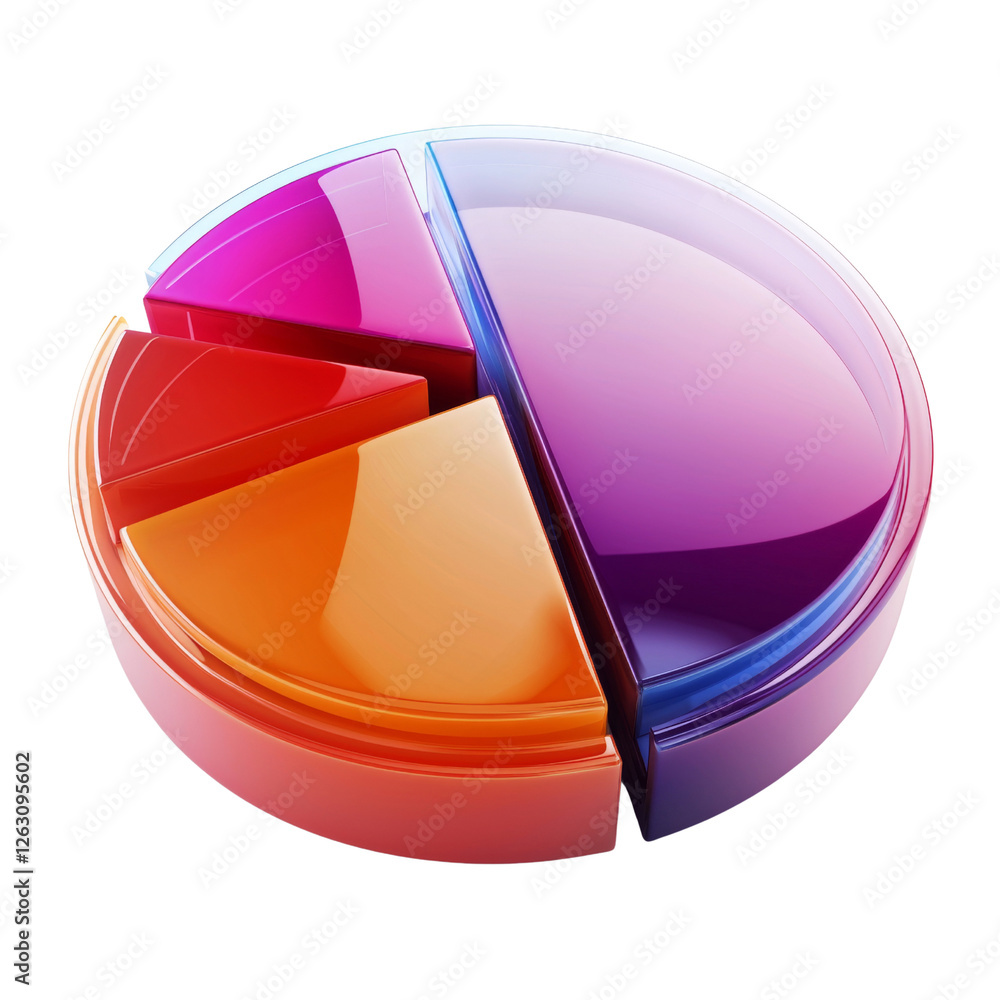 Poster colorful pie chart with glossy segments representing data visualization and analysis. ideal for pres