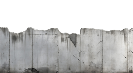 Cracked and Damaged Concrete Wall Isolated on Transparent Background