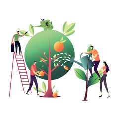 Gardening care of the garden, vector illustration on white. Can be used for any platform or purpose. Action promotion and advertising mockup. EPS 10