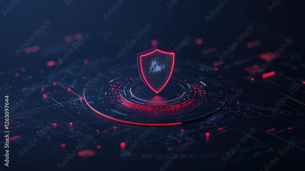 Poster enhancing awareness cybersecurity through technology and data digital shield in futuristic environme