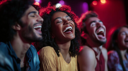 Fototapeta premium Diverse Group of People Laughing at a Comedy Show 