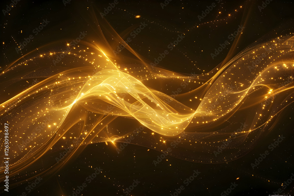 Aufkleber abstract golden wave pattern with sparkling particles on a dark background, creating a dynamic visua