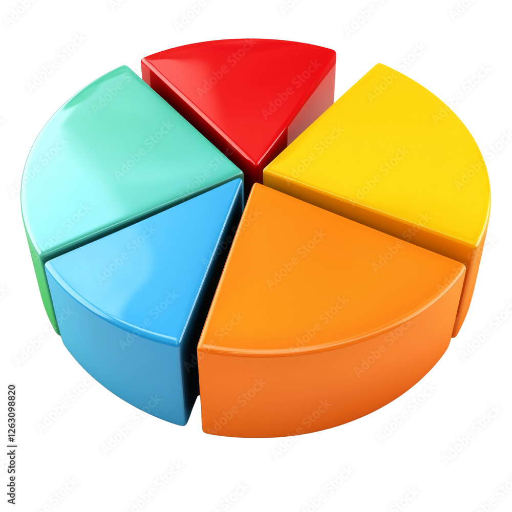 Poster colorful pie chart with four segments representing data visualization