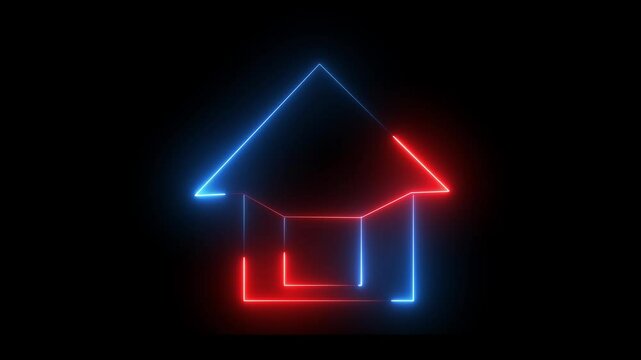 Leon line house icon black background 4k video  animation.