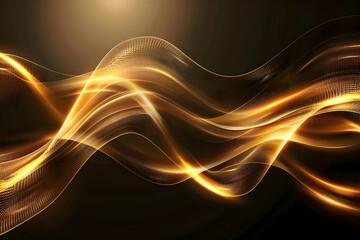 Fototapeta premium Abstract golden waves flowing gracefully against a dark background, creating a dynamic visual effect