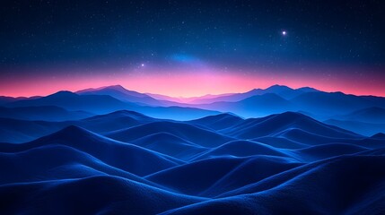 Vibrant Starry Night Sky Over Serene Mountain Range with Glowing Constellations