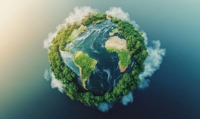 Fototapeta premium Earth globe, lush vegetation, clouds, artistic view, environmental concept, for digital media